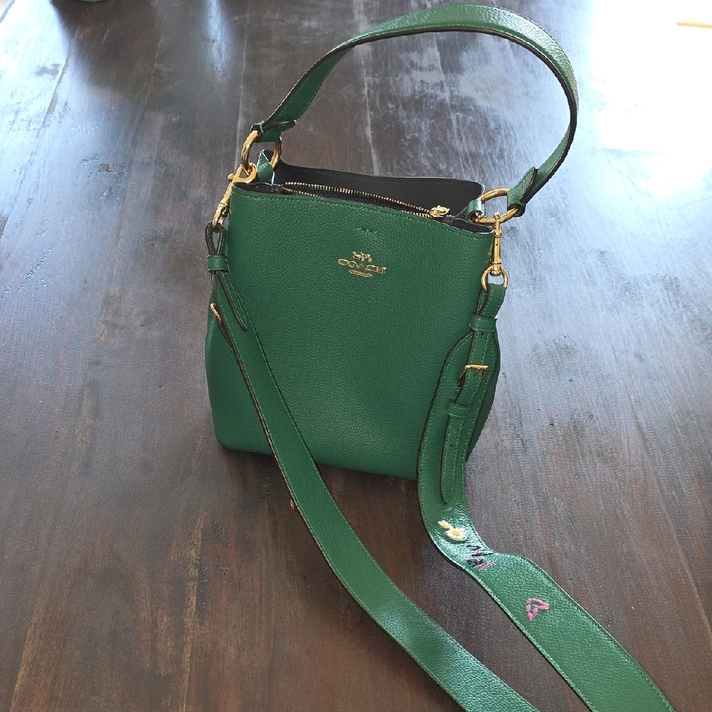 Coach Green Crossbody Bag with Gold Accents